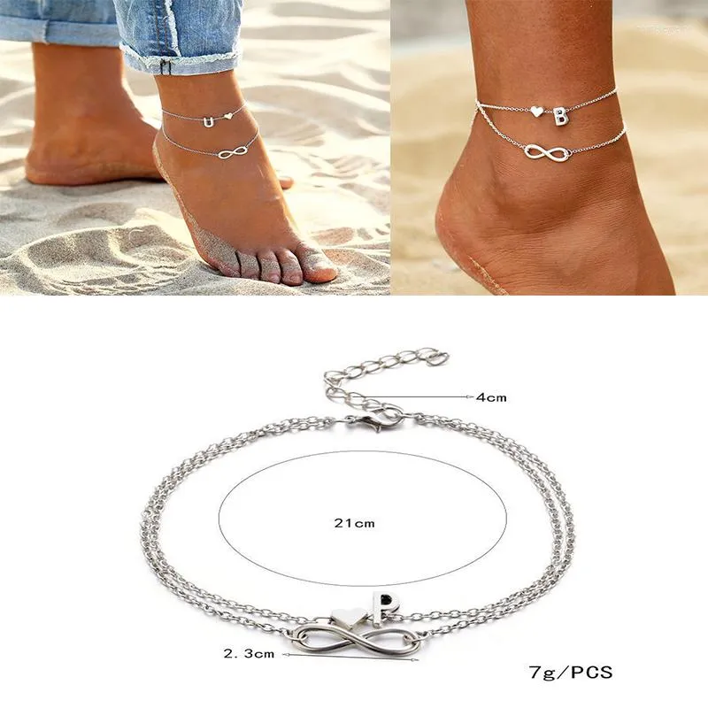 Anklets 2Pcs/ Set Silve Anklet Beach For Women Ankl Fashion Unlimited Jewelry Love Gifts Girls Charm Adjustable Knot Letter Bracelet