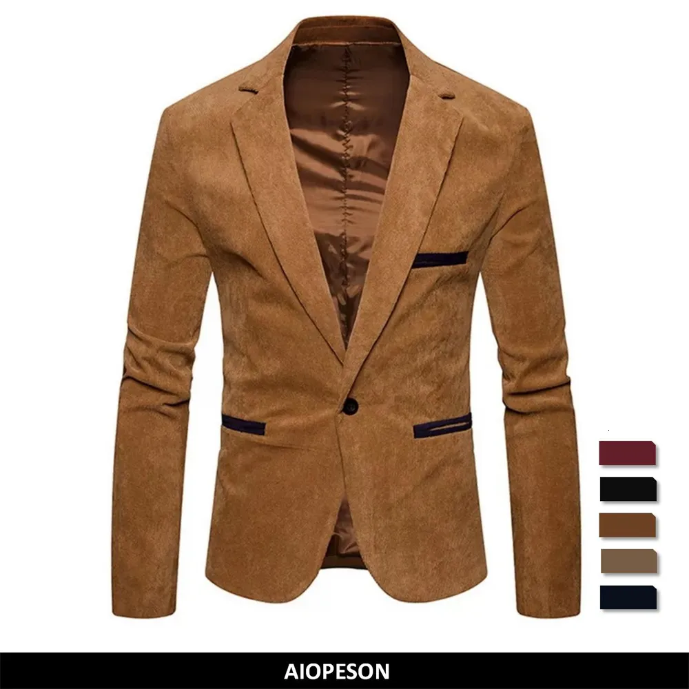 Mens Suits Blazers AIOPESON Brand Suit Jackets Solid Slim Fit Single Button Dress Fashion Casual Corduroy Blazer 230209