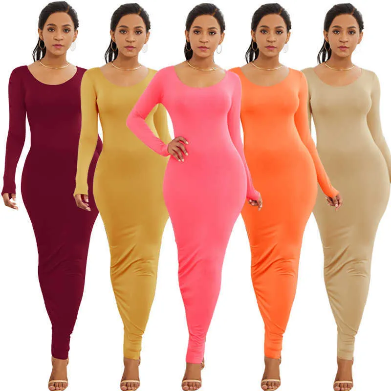 Casual Dresses Women Long Sleeve O Neck Solid Bodycon Dress Spring New Simple Sexy Robe Package Hip Maxi Elegant Stretchy Vestidos Y2302