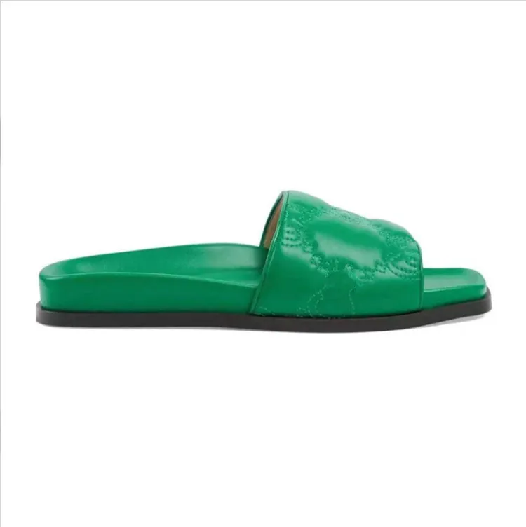 Designer damer sommar tofflor mode loafers läder broderade sandaler tjocka botten non-halp mjuk botten mode g hus toffel flip-flops storlek 35-45