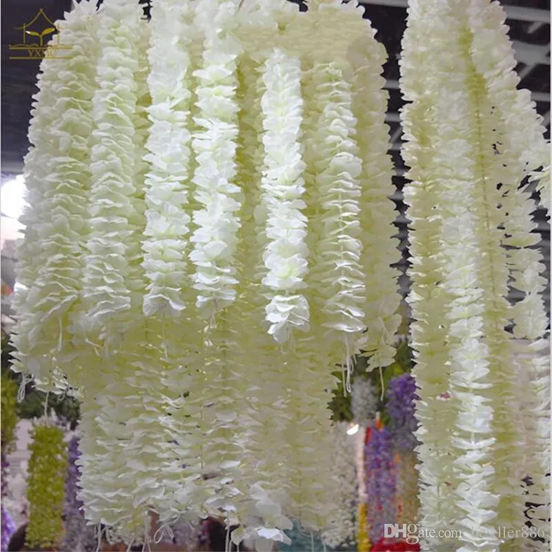 White Artificial Orchid Wisteria Vine Flower 2 Meter Long Silk Wreaths For Wedding Backdrop Decoration Shooting Props