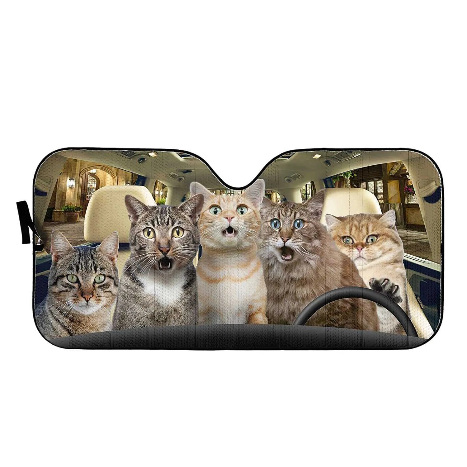 YOSA Car Sun Shade Windshield Bengal Cat Driver Shocked Funny Cat Car Front Window Sunshades Cover Keep Vehicle Cool UV Sun He