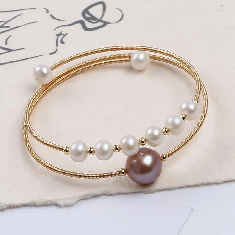 Braccialetti di perle d'acqua dolce naturali regolabili con due strati di gioielli con ciondolo per donna