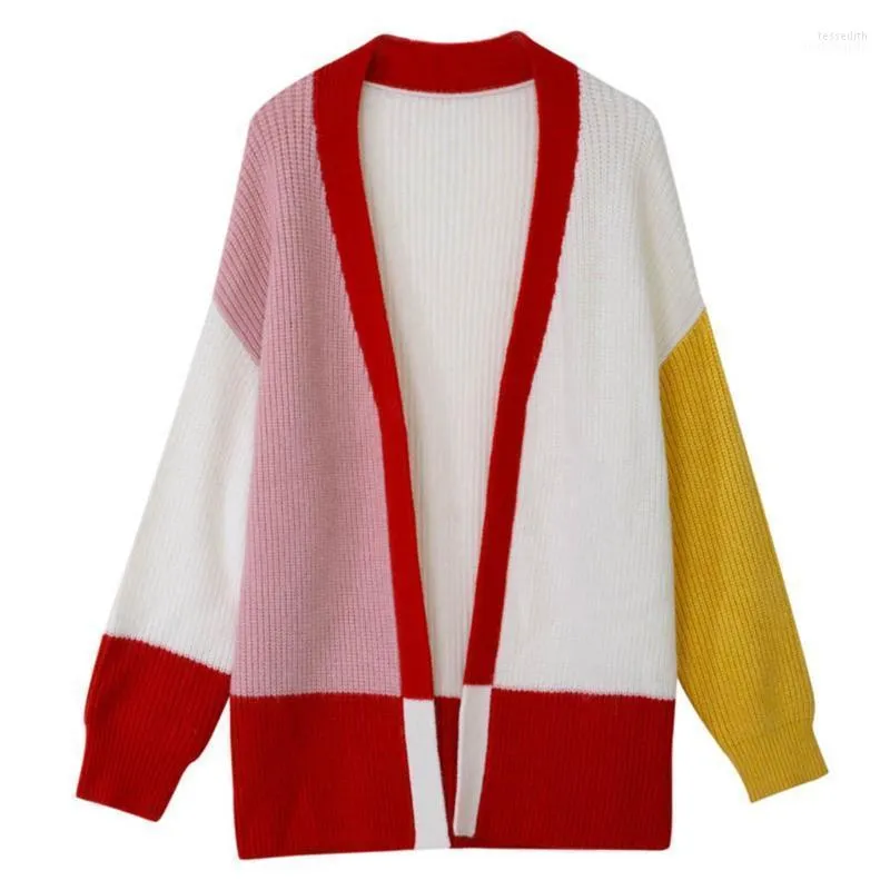 Women's Wool & Blends Women Lady's Long Sleeve Sweaters Patchwork Colorblock Casual Cardigan Coat Loose Large Comfortable Cotton Cardigan#P1