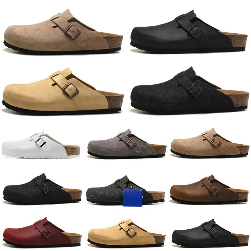 Boston Zoccolo Uomo Donna Designer Sandali Pantofole Borsa in pelle Testa Pull Cork Flats Mules Mocassini legnosi per uomo Donna Sandali pantofola pigri Marrone Nero Slides Sliders