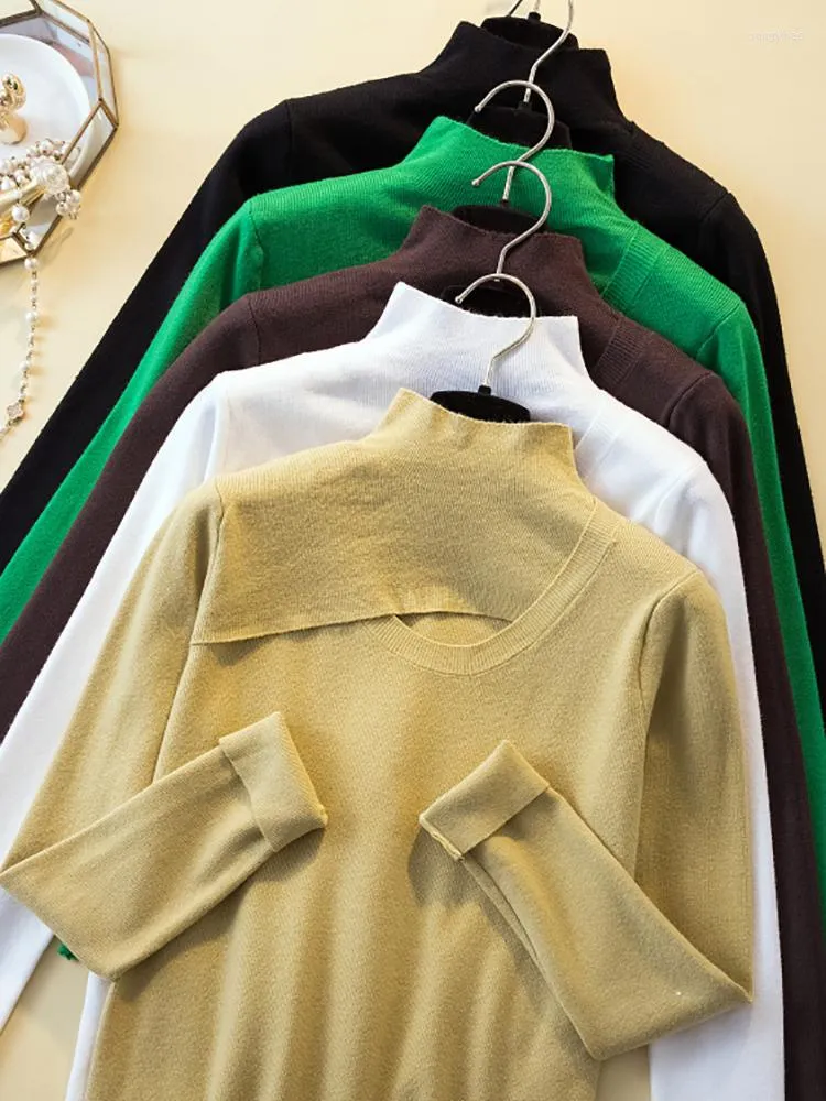 女性用セーター高品質のスリムストレッチセクシープルオーバーホローソリッドカラーセーターボトムシャツの女性秋冬