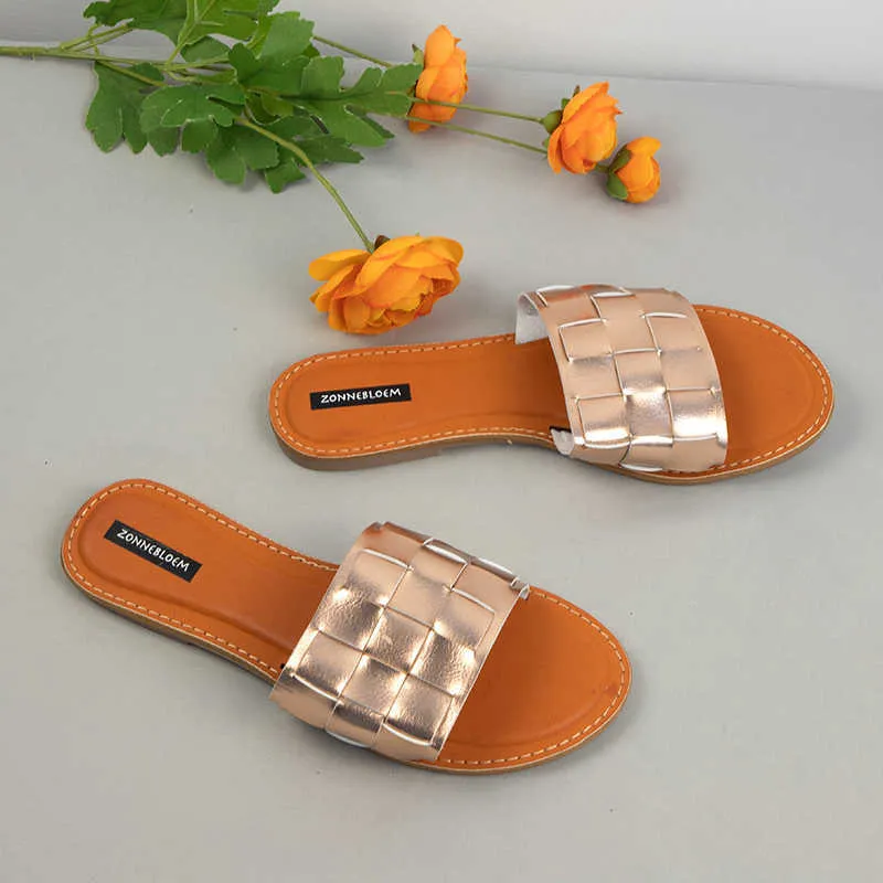 Summer Women's Shoes 2022 Pu Leather Beach Woman Flip Flops Flat Bottom Casual Open Toe Bekväm Rom Style Ladies SA 4A6E
