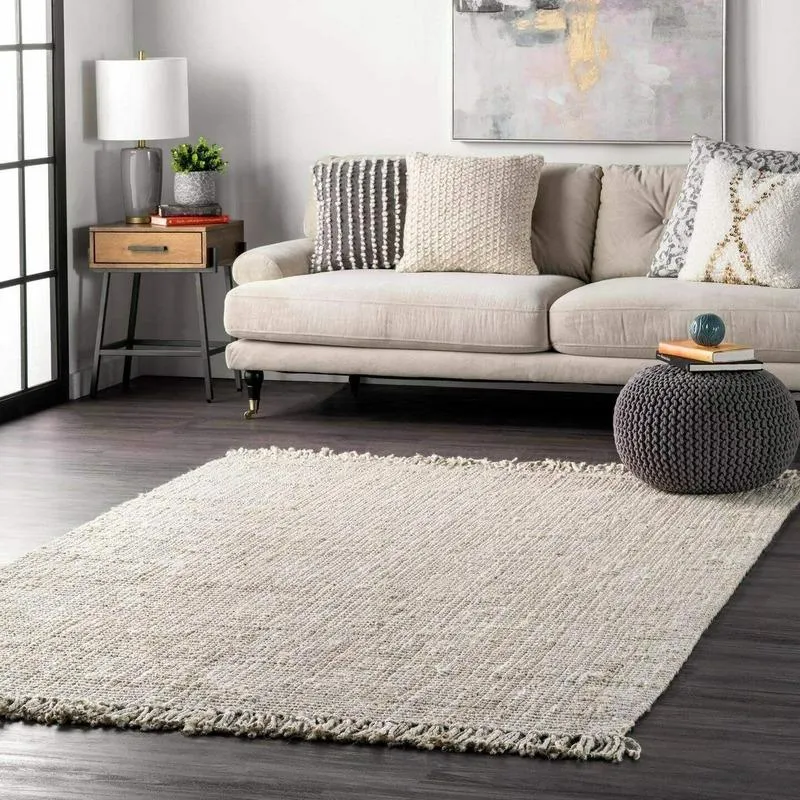 Carpets Rug Hand Woven White Tassel Jute And Cotton Mixed Braided Reversible Floor Contemporary Carpet For Home Living 3x5ft