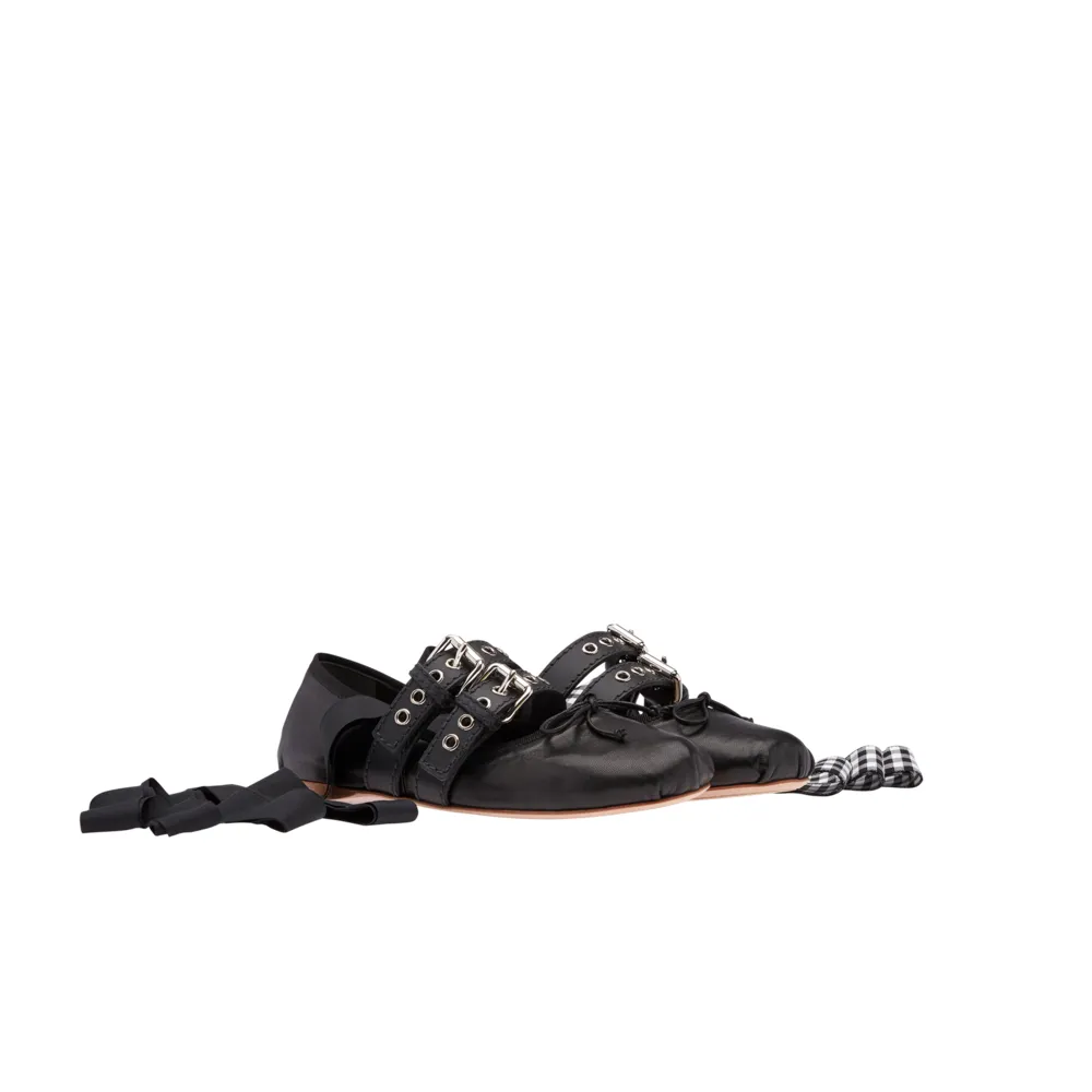 Miui Deluxe Высококачественные балетные туфли балетные туфли 100 кожаные дизайнерские женские с пряжкой пояс Bow Flat Casual Soft Soles Low Hel Light Print Loafer