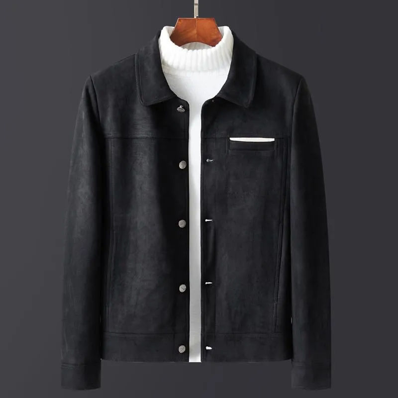 Men's Jackets 2023 Spring Autumn Fashion Suede Coats For Men Solid Turn-down Collar Tops Mens Casual Long Sleeve Slim H155