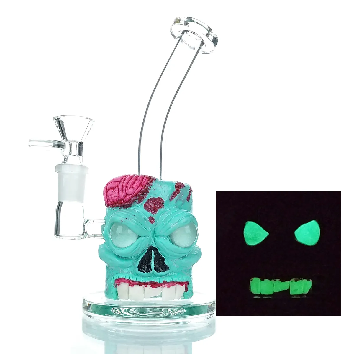 Bongs en verre Mini petit tuyau d'eau en verre brillent dans le noir 7 pouces 14mm Joint Dab Rig Heady pour bras d'herbes sèches arbre Perc accessoires de fumer narguilé Halloween monstre zombies