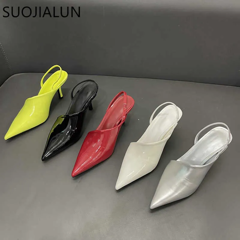 Sandals SUOJIALUN 2023 Spring New Brand Women Sandal Fashion Thin High Heel Elegant Ladies Dress Pumps Shoes Slip On Slingback Party Sho T230208