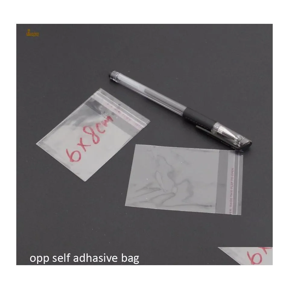 포장 백 프로모션 실제 1000pc Clear Resealable Bopp Poly Cellophane Bag 6x8cm 투명한 OPP 선물 플라스틱 포장 자체 adhe dh6qy
