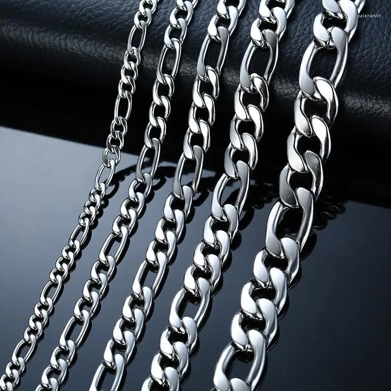 Chains Men's Curb Link Chain Necklaces 24" Solid Silver Color Stainless Steel Male Gifts Jewelry