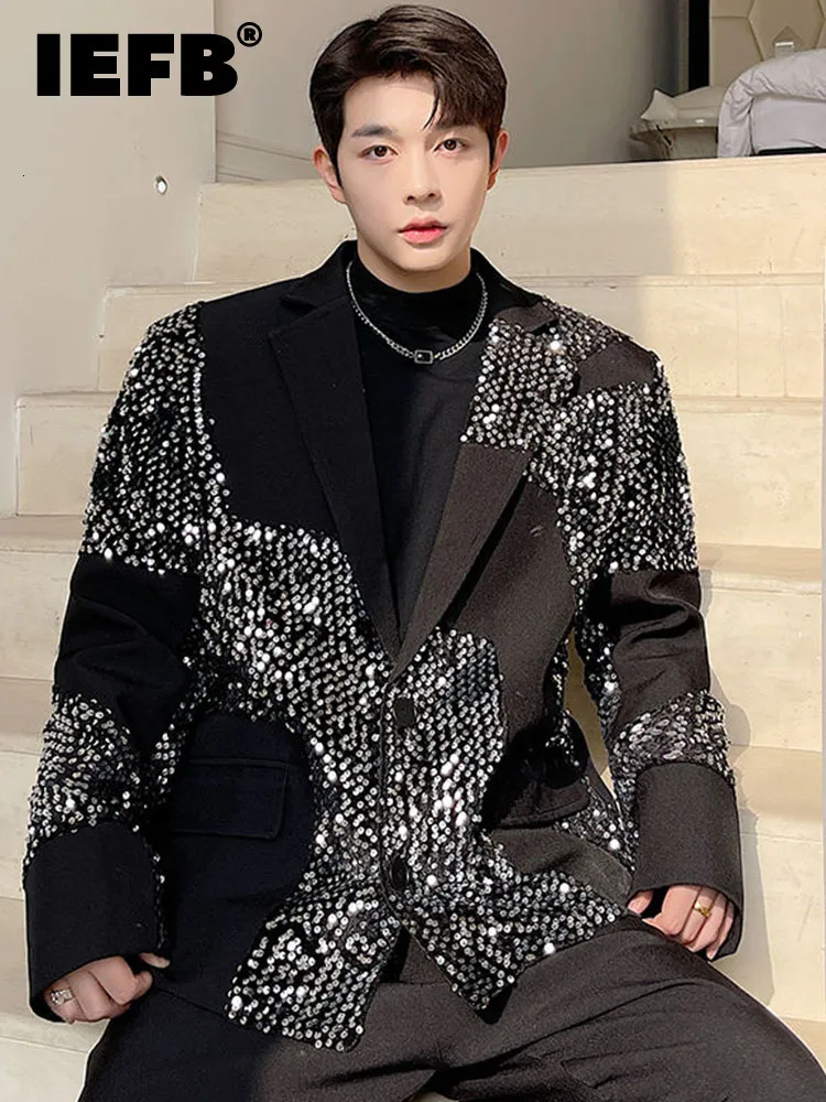 Mens Suits Blazers IEFB Luxury Sequins Decoration Suit Coat Turndown Necklong Sleeve Personality Design Korean Loose Fashion 9A1927 230209