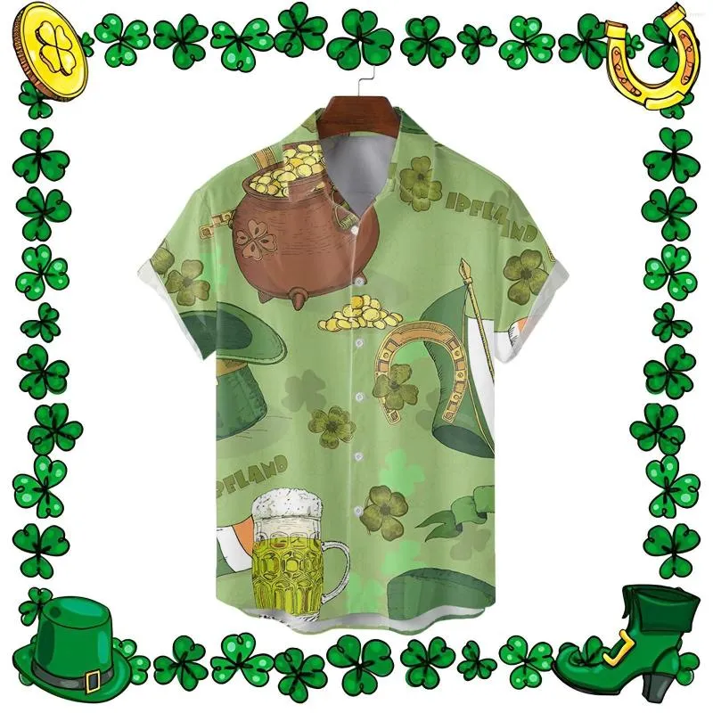 Men's Casual Shirts St Patrick's Day Patrick Irish Lucky Shamrocks Hawaii Shirt Short Sleeves Stylish Blouses Men Big Size Sudaderas