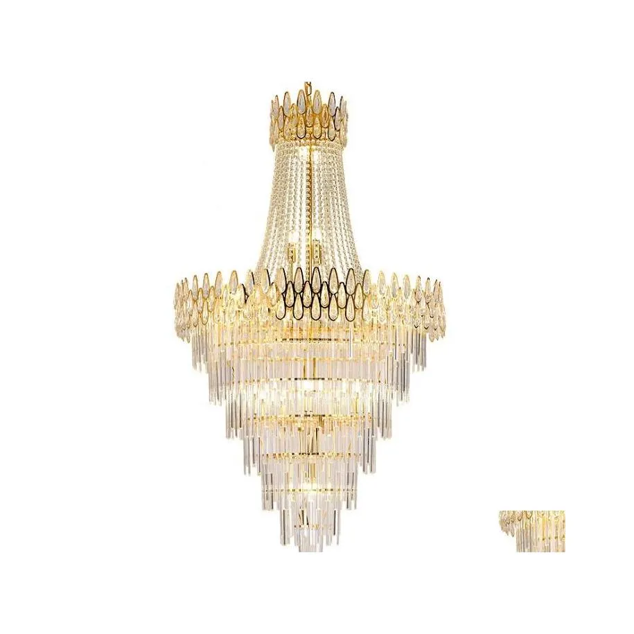 Lampadali lampadario di lussuoso lampadario di cristallo per le scale moderne illuminazione a catena a loft decorazione per casa lampade a led oro cistal dhcou