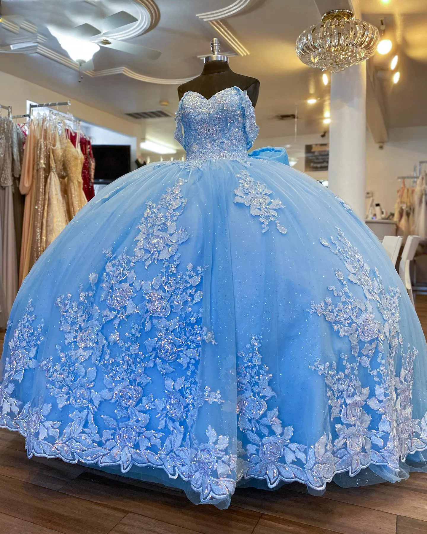 big blue dresses Sage Blue Quinceañera Dress main image 1
