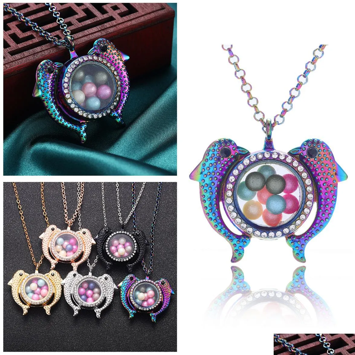 Lockets High Quality Diy Color Diamond Lovers Dolphin Can Open Magnet Pendant Phase Box Pearl Necklace Gift Drop Delivery 202 Dhsng