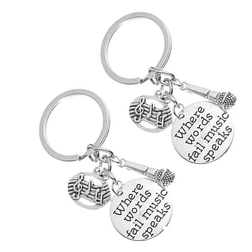 Charms 2st. Bed￥rande mikrofon Musik Musik Design Key Chains D￥liga ornament Drop Delivery 202 Dok