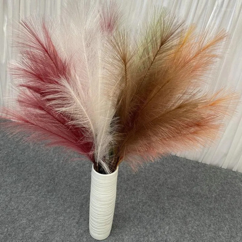 Decorative Flowers Medium Branch 7-Fork Artificial Flower Feather Phoenix Tail Reed Wedding Fluffy Peacock Grass Road Guide