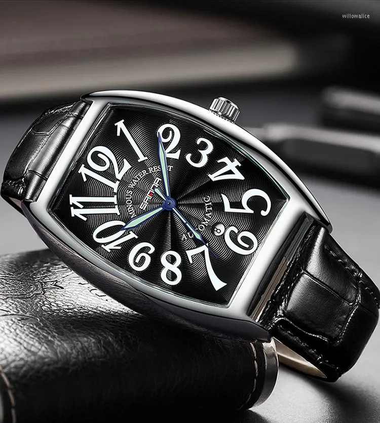 Wristwatches Fashion Sanda Brand Men Mechanical Watch Simple Barrel Dial Mens Watches Luminous Pointer تقويم مقاوم للماء RELOJ HOMBRE 7021