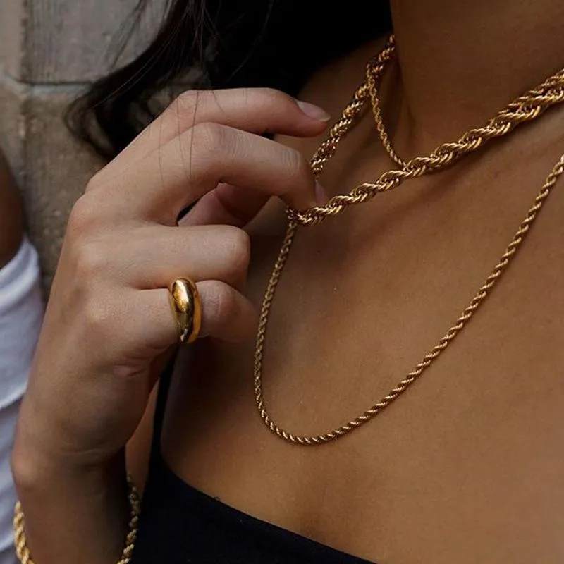 Chains Amorcome Punk Twisted Rope Chain Necklaces Gold Color Stacking Thick Thin Link Necklace Women Men Hip Hop Neck Jewelry