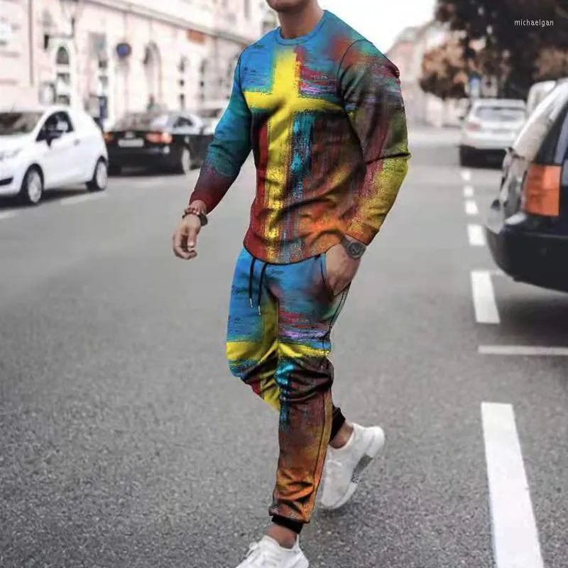 Traccetti da uomo Fashion 2 pezzi uomini abiti primaverili per tracce autunnali maschio Maglietta a manica lunga pantaloni per le tude per le tude per le tude sportive