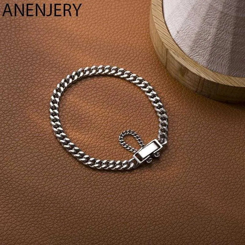 Цепочка звена Anenjery Silver Color Tank Chain Thai Silver Bracelet для женщин Мужчины Регулируемые пары браслеты подарки S-B407 G230208