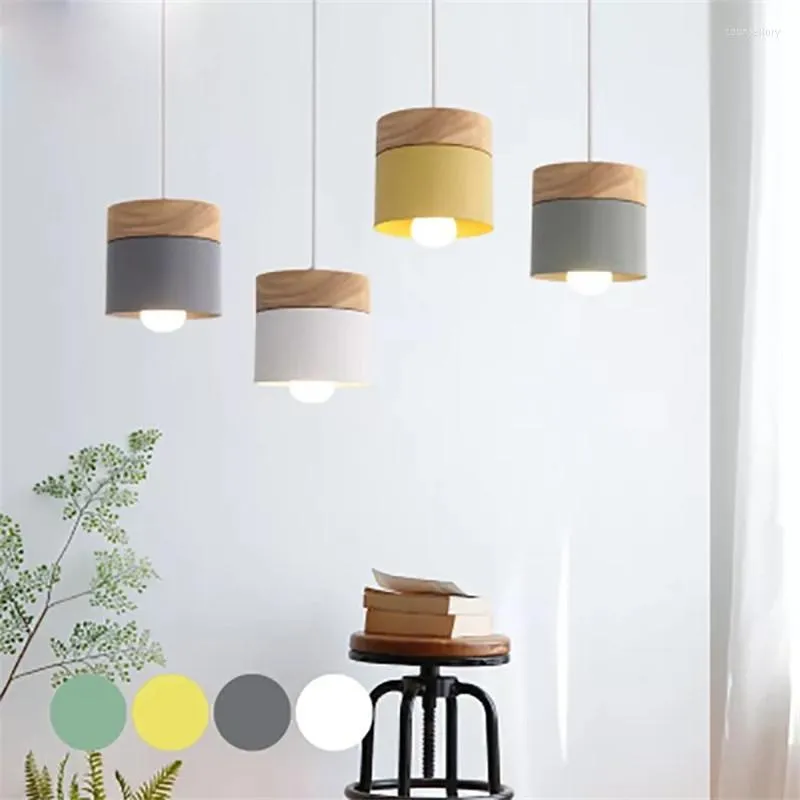 Chandeliers Nordic Minimalist Modern Macarons Chandelier Home Decoration Wrought Iron Wood Decorative Light LED E27