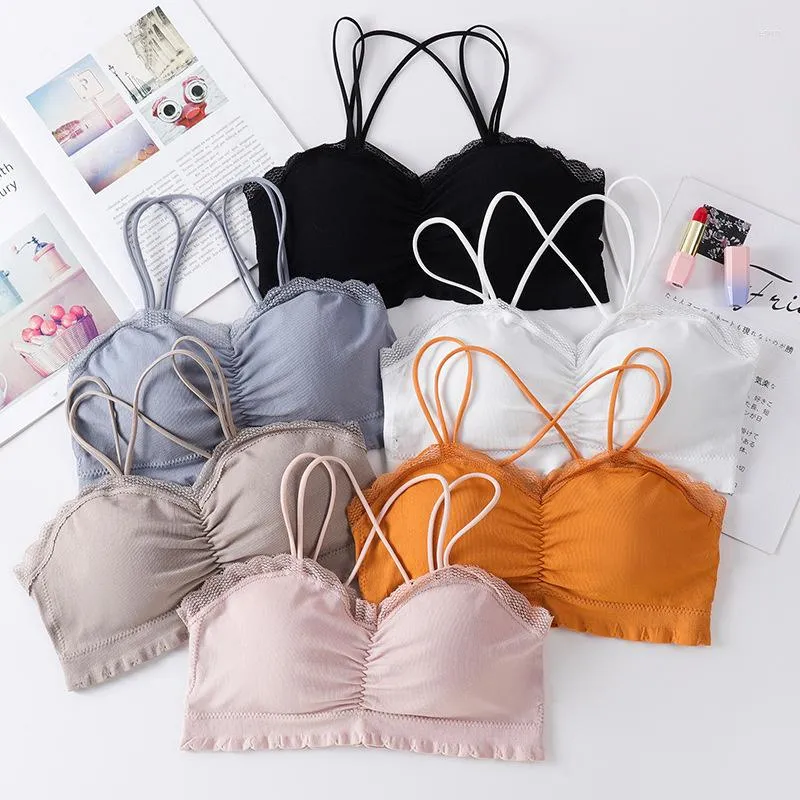 Camisoles Réservoirs Sans Couture Sport Gilet Filles Sous-Vêtements Bretelles Croisées Dentelle Beauté Retour Wrap Poitrine Tube Top Soutien-Gorge