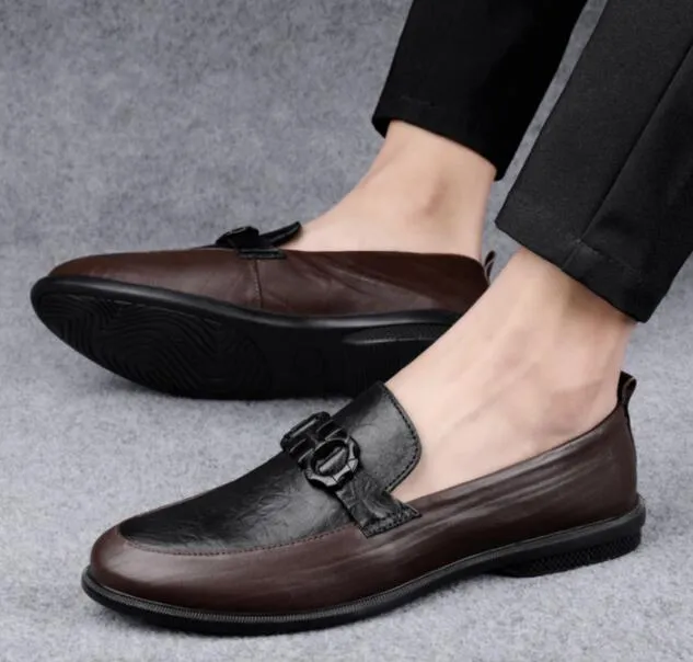 Designer Men Loafers schoenen echt leer casual zachte zool ademende platte hak comfort feest zakenschoenen rond teen plus maat 38 ~ 46