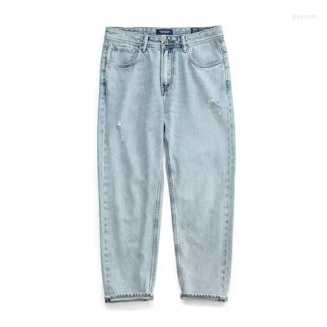 Herr jeans 2023 sommar rippade män hål mode avsmalnande denimbyxor ankellängd streetwear jean SJ130406