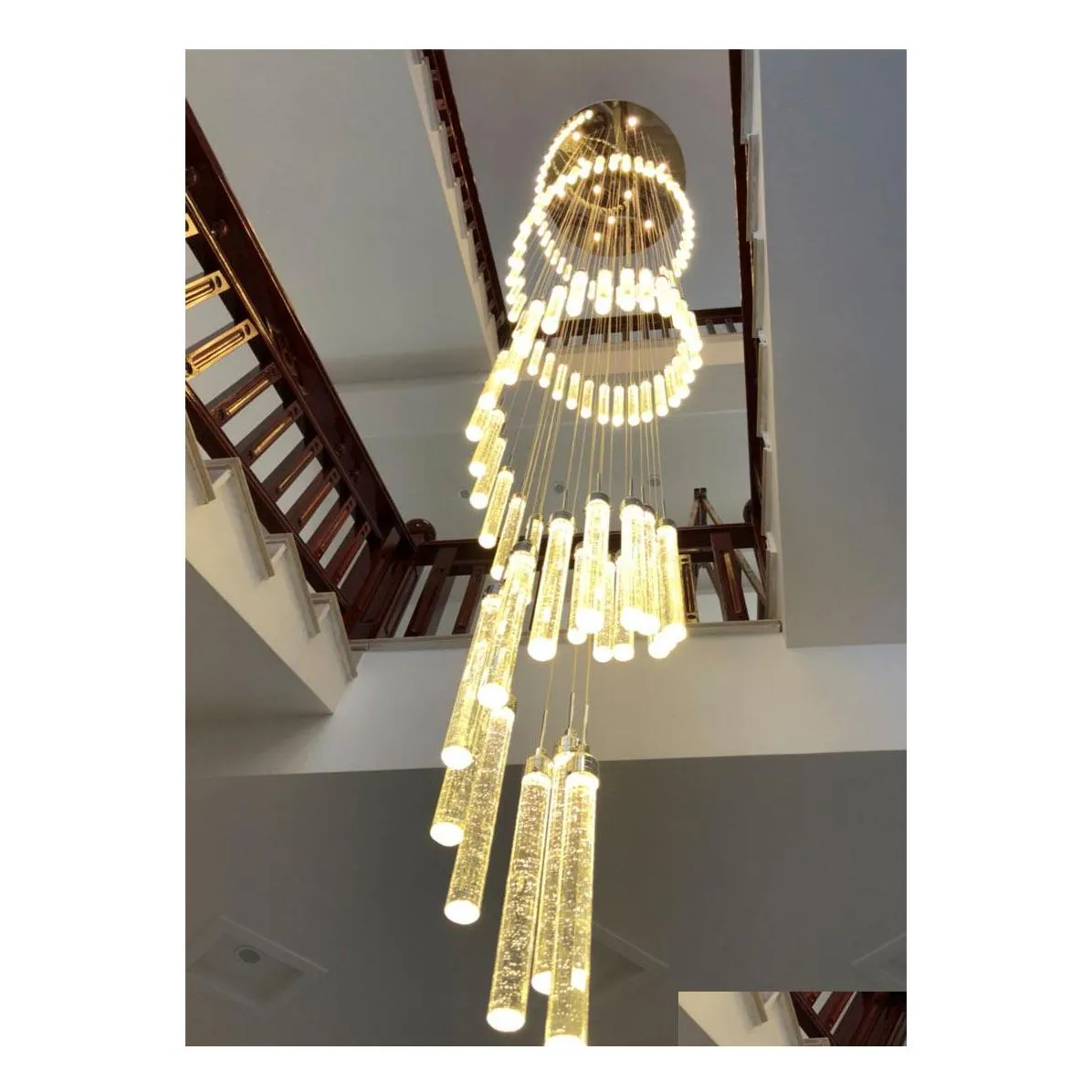 Ljuskronor ledde ljuskrona gyllene duplex Attic vardagsrum trappa l￥ng kristall el dekoration h￤nge sl￤pp leveransljus belysning dhgi8