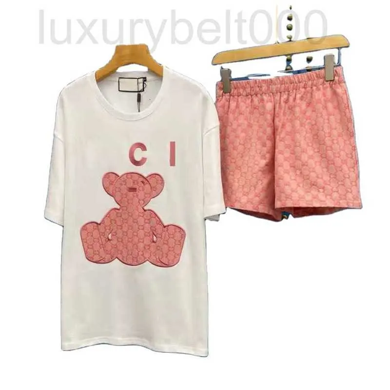 Kvinnors sp￥rningsdr￤kter Designer Fashion Trend Brand Cotton Shirts Pink Bear Brodery Printing 2 PCS Set Suit RVPZ