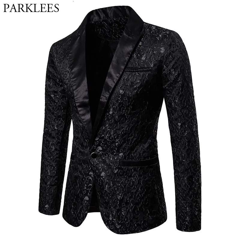 Herren Anzüge Blazer Schwarz Jacquard Bronzing Floral Blazer Luxus Marke Single Button Anzug Jacke Hochzeit Party Bühne Kostüm Homme 2XL 230209