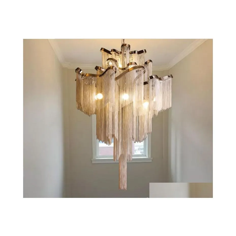 Pendant Lamps Modern Luxury Lights El Hall Castle Stair Chain Fringed Hanging Light Home Dining Room Decoration Drop Delivery Lighti Dhzus