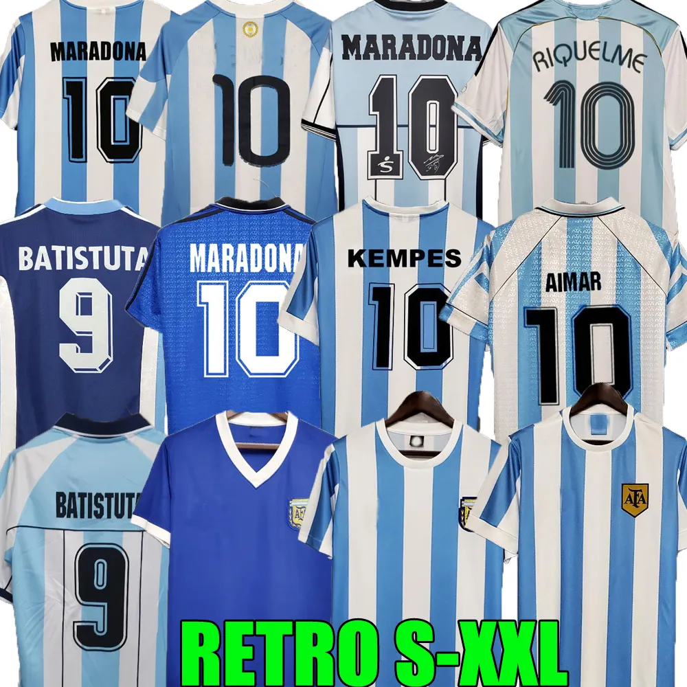 1978 1986 1998 Argentina Retro Soccer Jersey Maradona 1996 2000 2001 2010 Kempes Batistuta Riquelme Higuain Kun Aguero Caniggia Aimar Football Shirts Messis