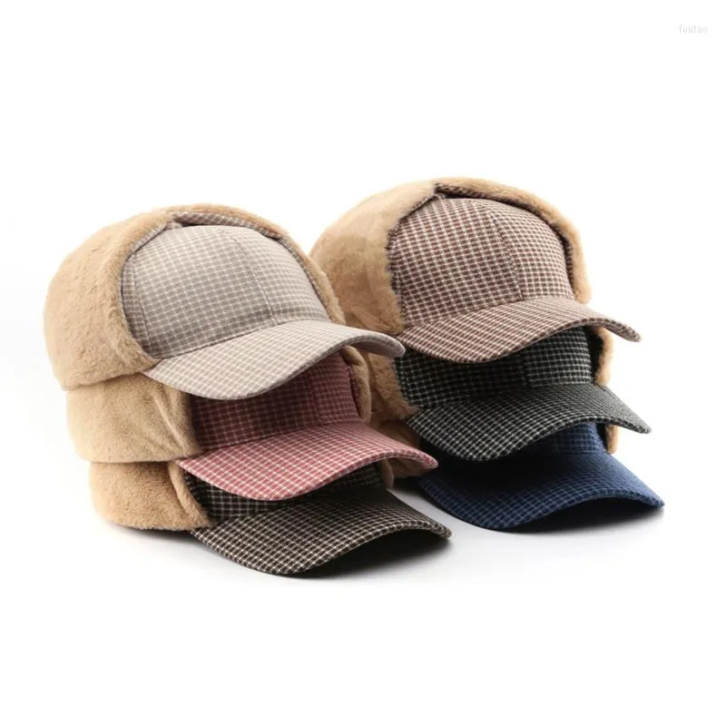 Berets Women's Autumn And Winter Small Lattice Warm Ear Protection Baseball Cap Outdoor Sports Fashion Men's Lei Feng Hat Bomber