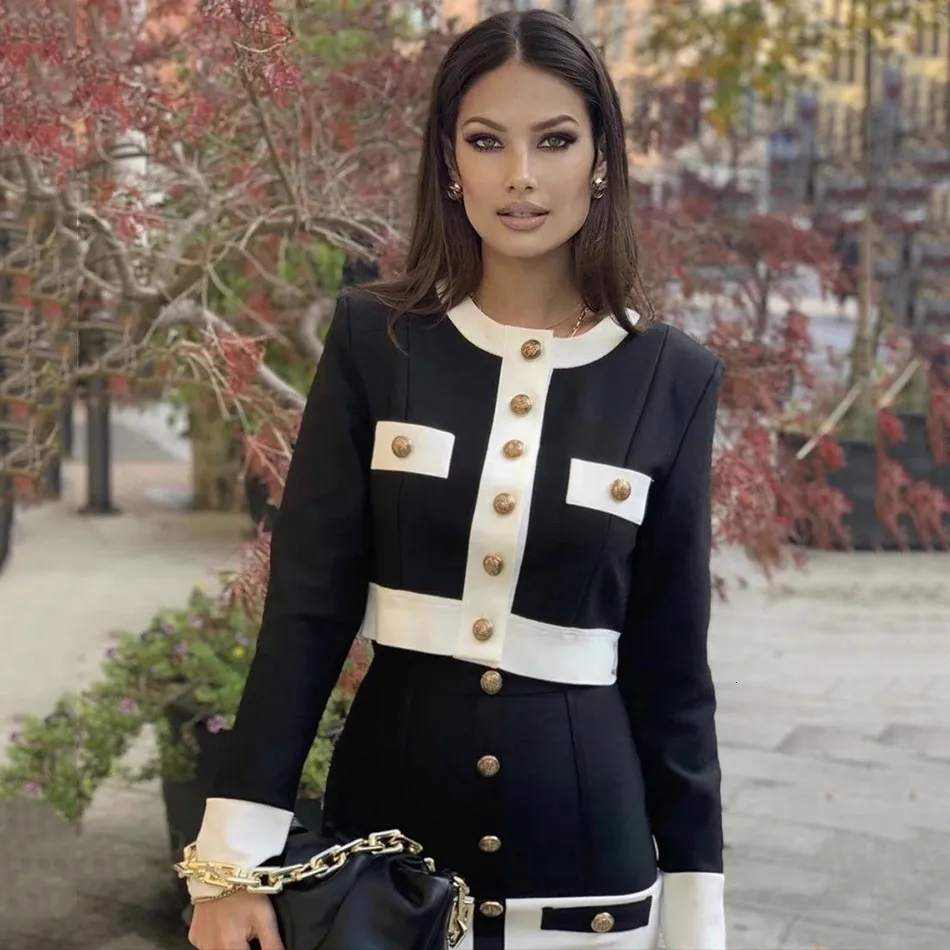 DHgate.com:High-Quality Autumn Bandage 2-Piece Dress: O-Neck