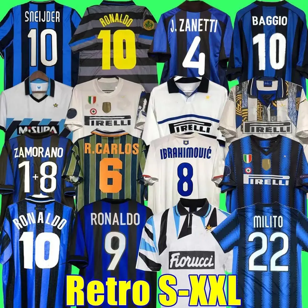 Retro Soccer Jerseys Finals 2009 MILITO SNEIJDER ZANETTI Milan Men Football Shirts 97 98 99 01 02 03 Djorkaeff Baggio ADRIANO 10 11 07 08 09 BATISTUTA Zamorano RONALDO