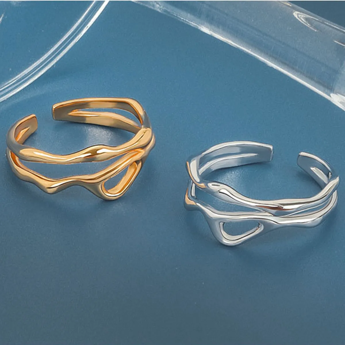 12Pcs Irregular Hollow Double Line Geometric Ring Female Simple Unique Design Fashion Adjustable Jewelry