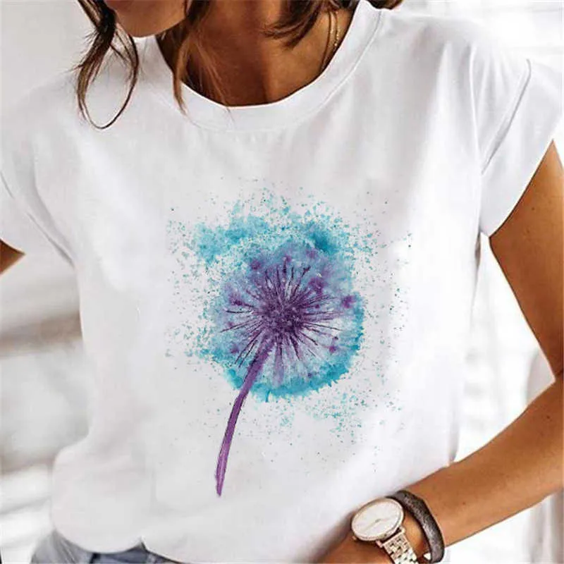 Anbech Women's Dandelion Short Sleeve Graphic Tee - Street Style Casual Summer Top, Pink M