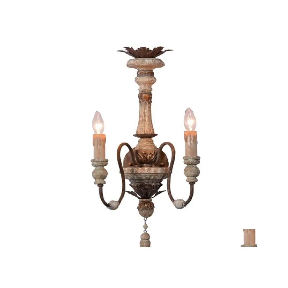 Wall Lamps French Carved Vintage Wood Lighting 2 Light Interior Retro Sconce For Bedroom Indoor Loft Decor Hallway Drop Delivery Ligh Dhgrp