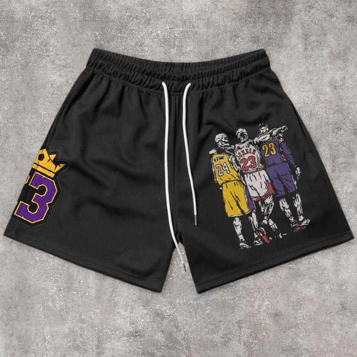 Shorts pour hommes Y2K short de sport pour hommes en cours d'exécution Fitness taille haute Hip Hop poche crâne basket-ball imprimé short de sport T230209