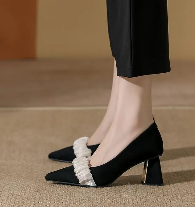 Luxurious Evening Women for Weddings Black Work Chunky Heel Cm Comfortable Pointed Toe Fashion Loafers Party Brand Nig Comtable