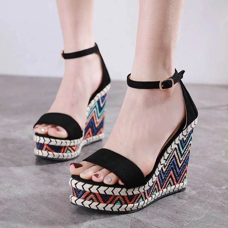 Summer Woman Black Sandals High 12cm Fashion Platform Wedges For Women Gladiator Heels Ladies Shoes T230208 bd83