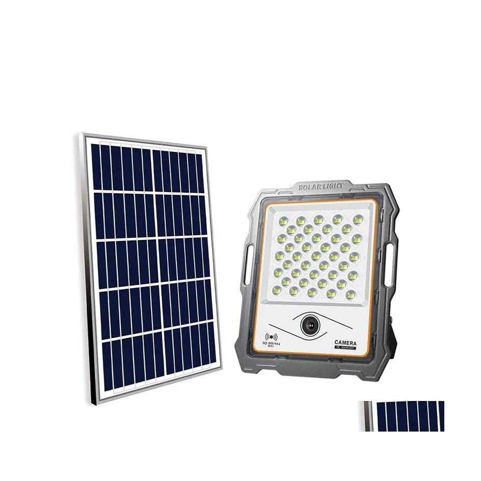 Solar Flood Lights 100W 200W 300W 400W Ljus med kamera 16G TF -kortmonitor g￥rdar Farms Orchards Garden Home Security Lamp Dro Dhmxu