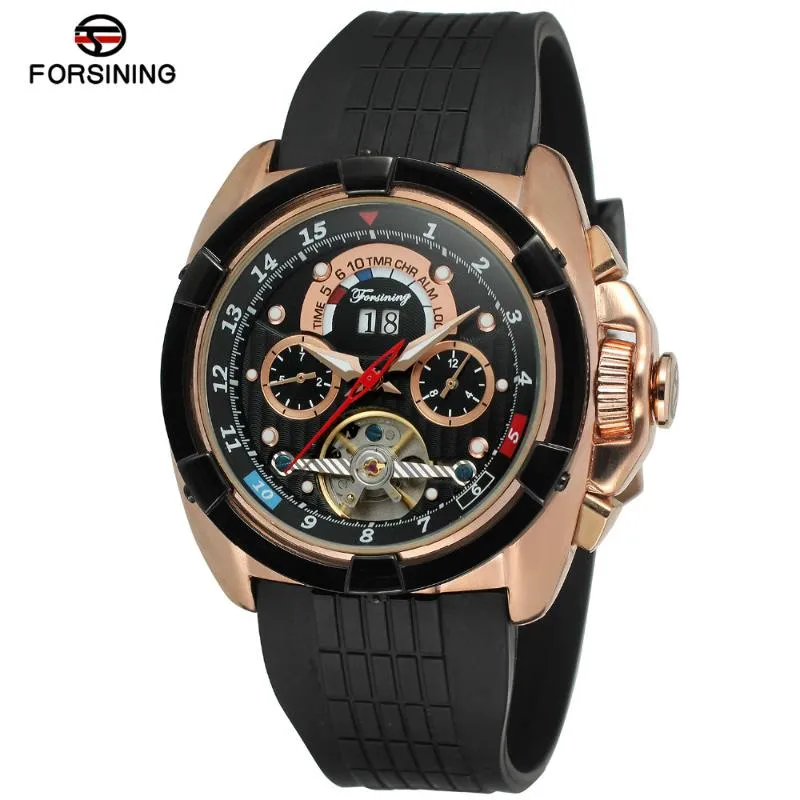 Wristwatches Forsining Men's Watch Design Automatic Calendar Rubber Strap High End Trendy Tourbillion Wristwatch Color White FSG291M3