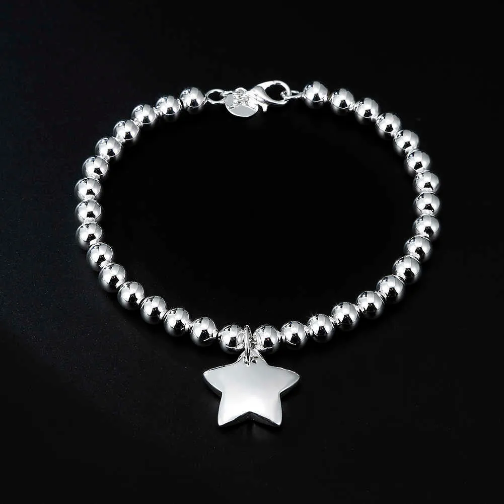 سحر سلسلة الارتباط 925 Silver 4mm Bead Chain Star Bendant Bendant Pendant for Women Fashion حفل زفاف حفلة عيد الميلاد المجوهرات G230208